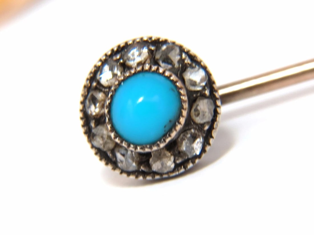 LOT OF (3) ANTIQUE HAT PINS COLLECTOR CLASSIC IRISH CLOVER CITRINE TURQUOISE - 4