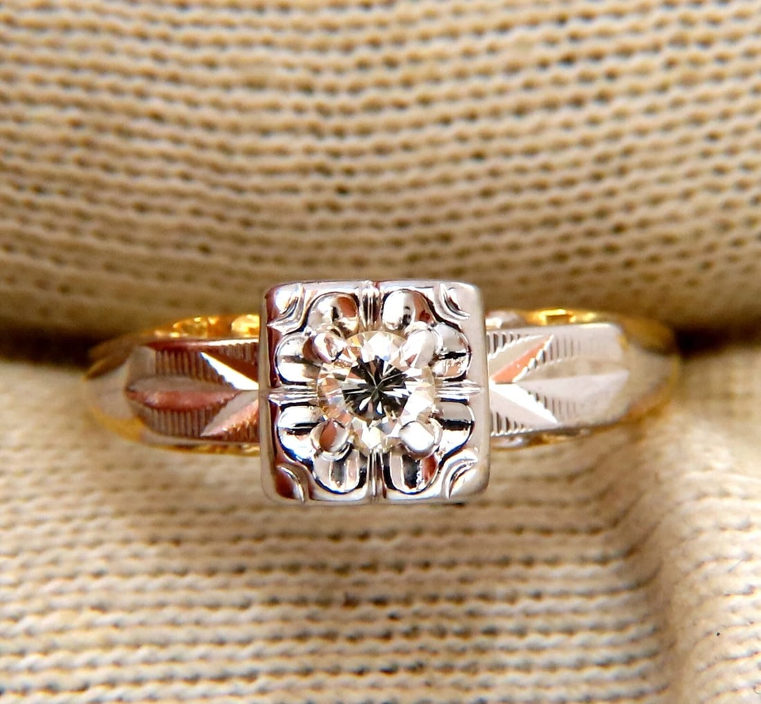 .15ct Natural Diamond Vintage Solitaire Ring 14kt gold - 4