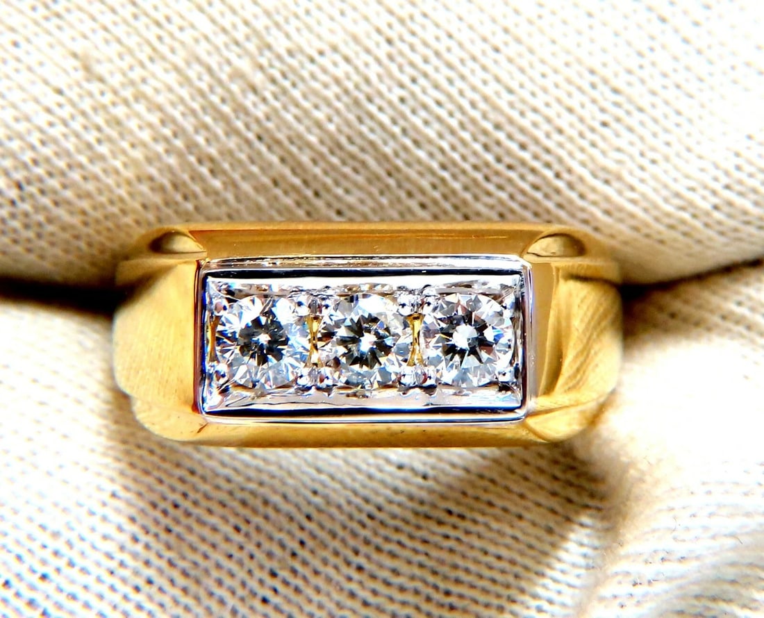 .85ct Natural Three Stone Masculine Pave Beaded Flat Deck Mens Ring 14kt - 5