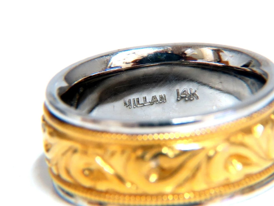 Designer Millan Graver Etched Gilt Two Toned Milligree 14kt Gold Band 8mm - 2