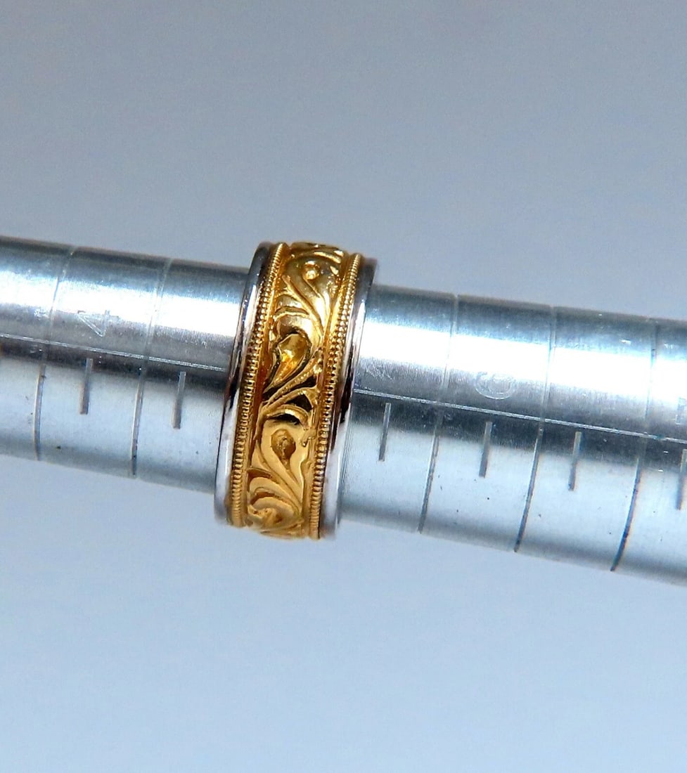 Designer Millan Graver Etched Gilt Two Toned Milligree 14kt Gold Band 8mm - 4