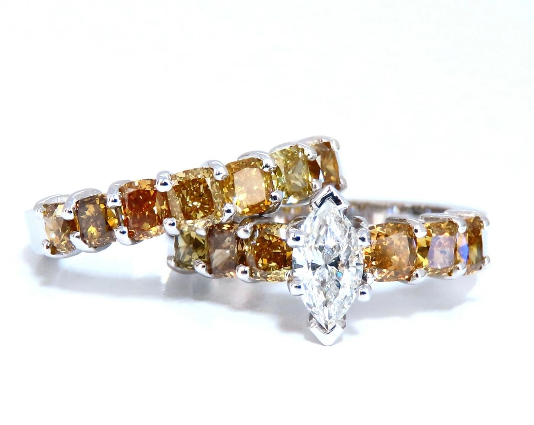 GIA Certified .50ct Natural Marquise & Fancy Color Diamonds Ring - 2