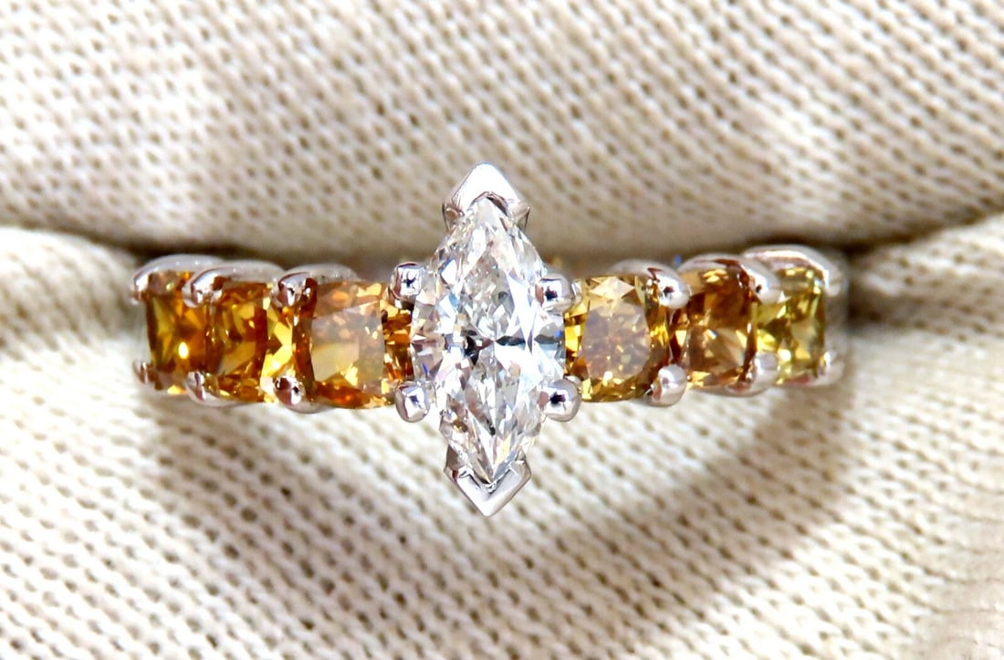 GIA Certified .50ct Natural Marquise & Fancy Color Diamonds Ring - 3