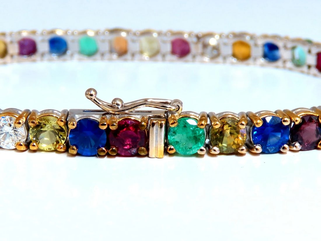 14.43Ct Natural Gem-Line Emerald Sapphire Ruby Bracelet 14Kt - 2