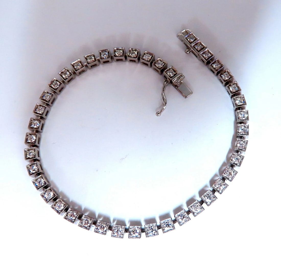 1.55ct Natural Diamonds Tennis Bracelet 14kt Gold Squared Box Bead Set - 2