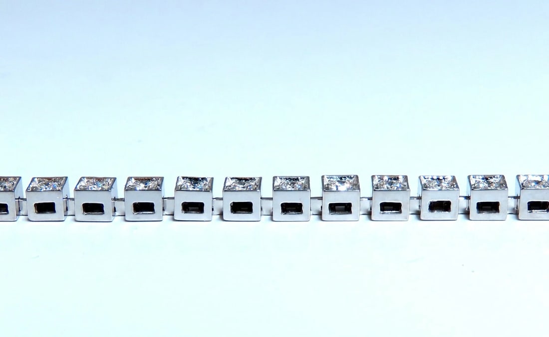 1.55ct Natural Diamonds Tennis Bracelet 14kt Gold Squared Box Bead Set - 5