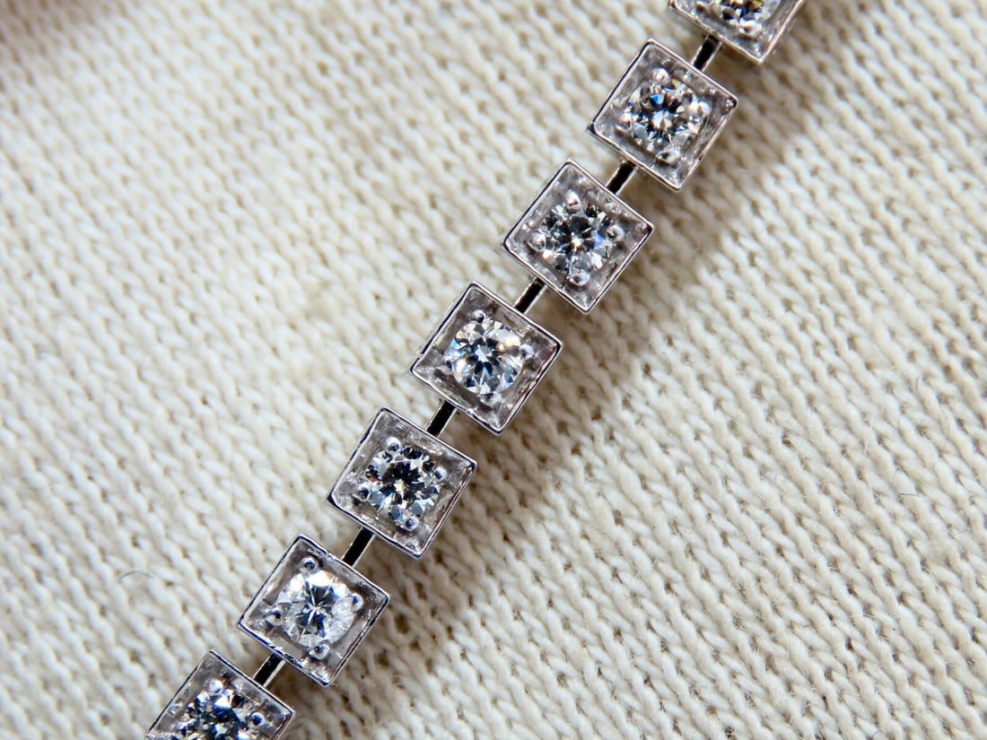 1.55ct Natural Diamonds Tennis Bracelet 14kt Gold Squared Box Bead Set - 7