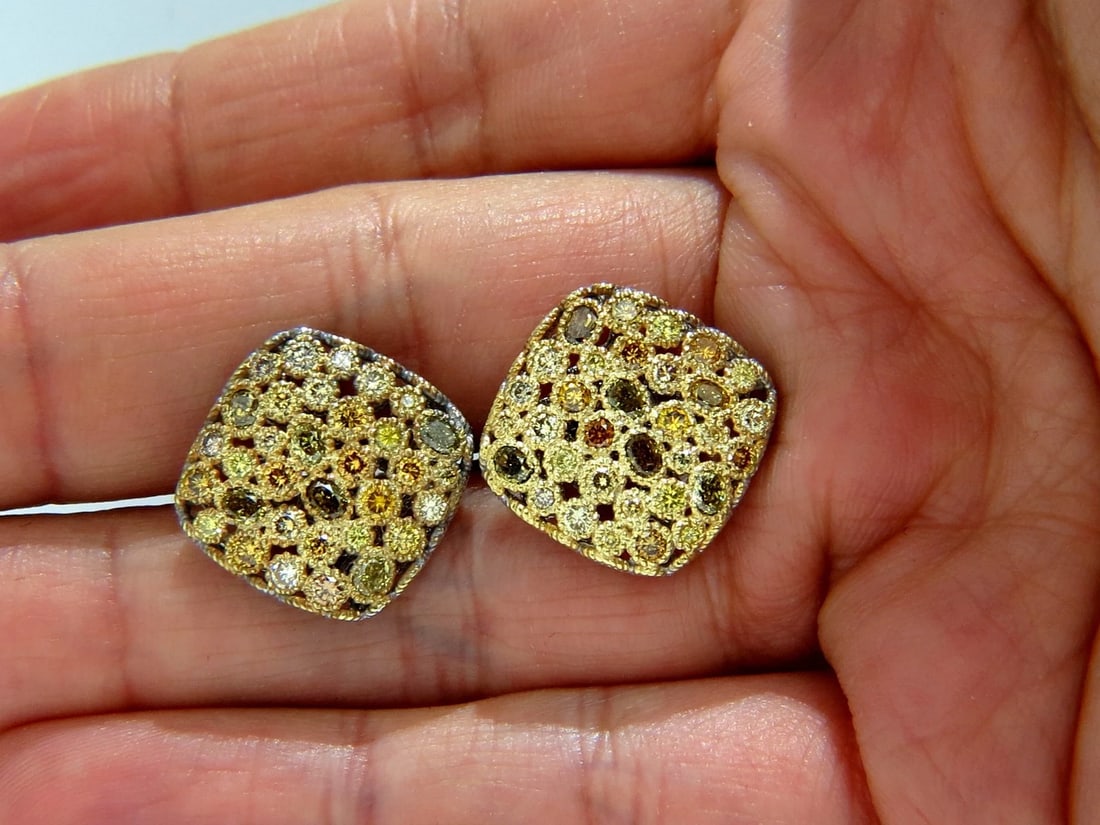 1.60CT NATURAL FANCY COLOR DIAMONDS CLIP COCKTAIL CLUSTER EARRINGS 14KT - 7