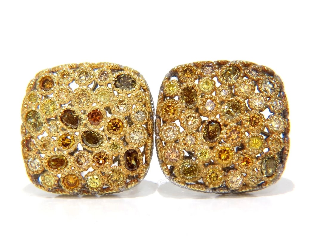 1.60CT NATURAL FANCY COLOR DIAMONDS CLIP COCKTAIL CLUSTER EARRINGS 14KT - 8
