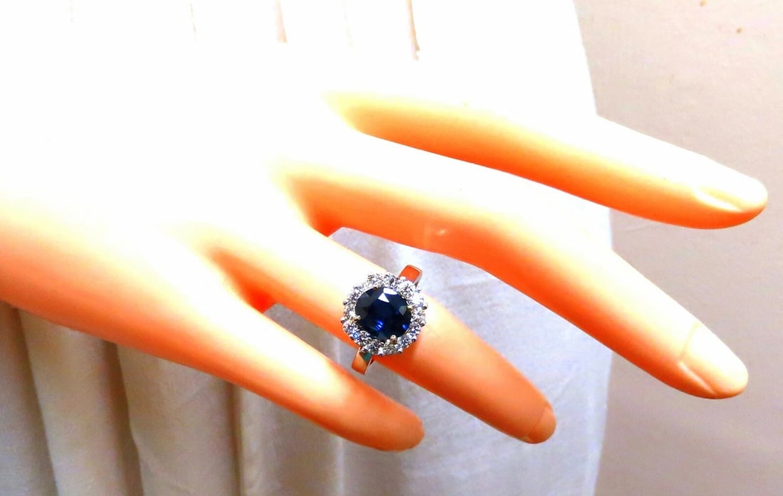 GIA Certified 2.54ct Natural Blue Sapphire Diamond Ring 14 Karat - 6