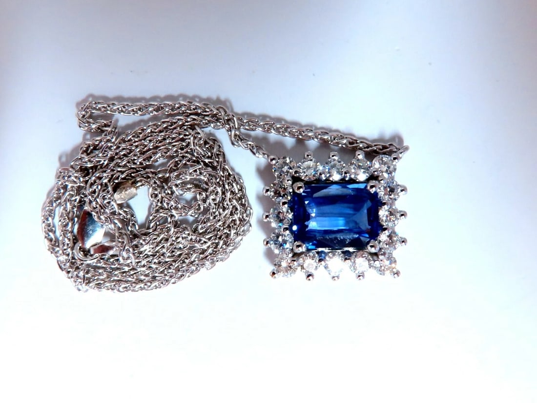 GIA Certified 3.18ct Natural No Heat Blue Sapphire Diamonds Necklace 14kt - 2
