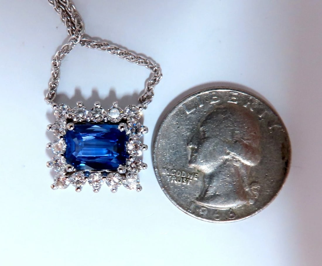 GIA Certified 3.18ct Natural No Heat Blue Sapphire Diamonds Necklace 14kt - 3