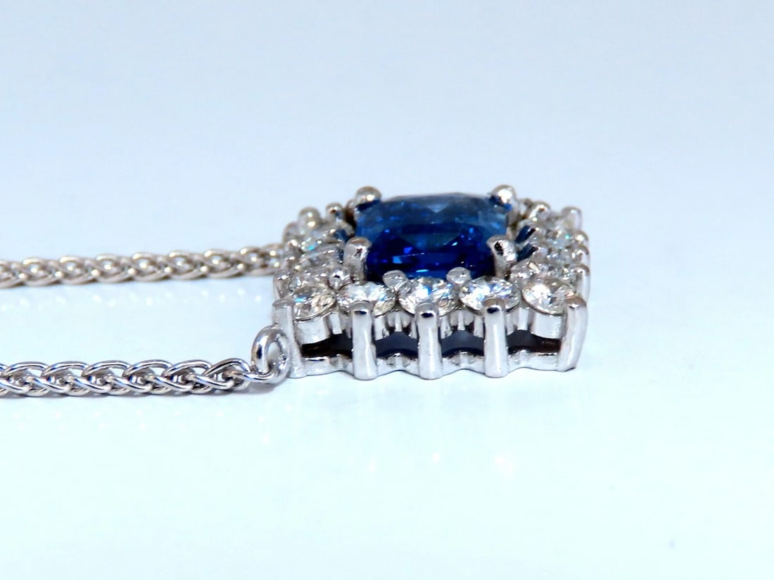 GIA Certified 3.18ct Natural No Heat Blue Sapphire Diamonds Necklace 14kt - 4