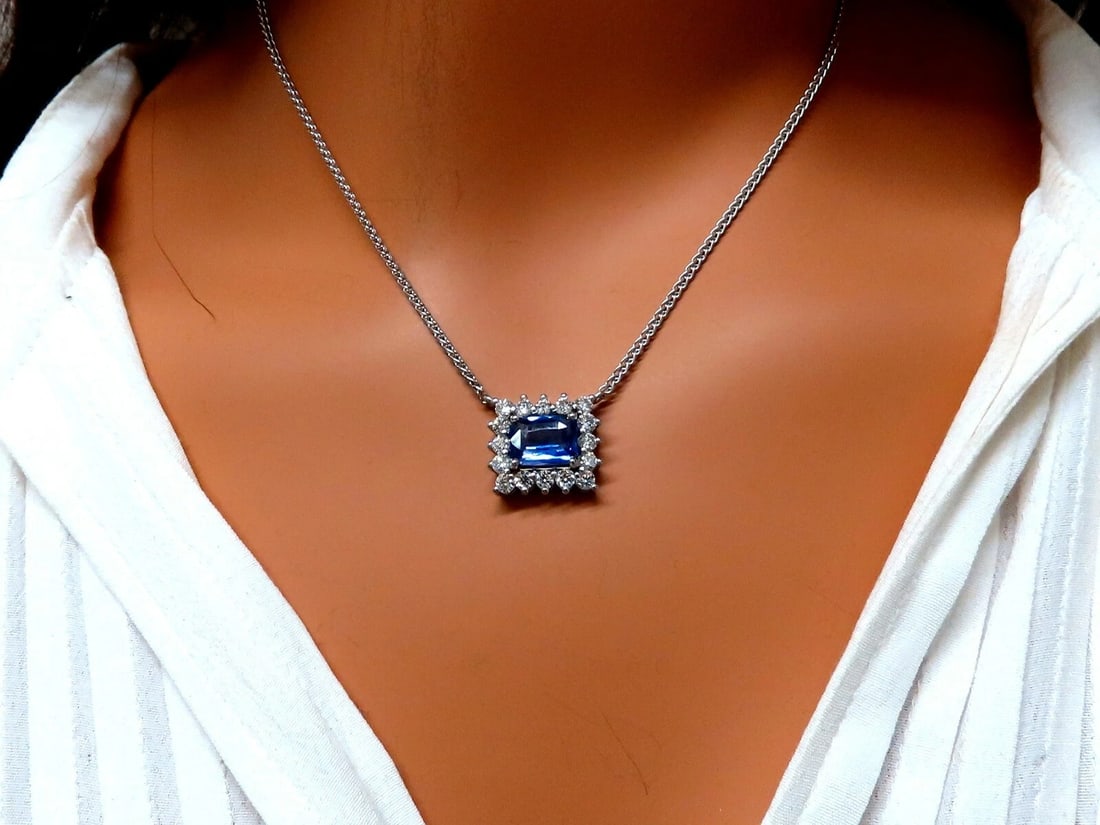 GIA Certified 3.18ct Natural No Heat Blue Sapphire Diamonds Necklace 14kt - 6