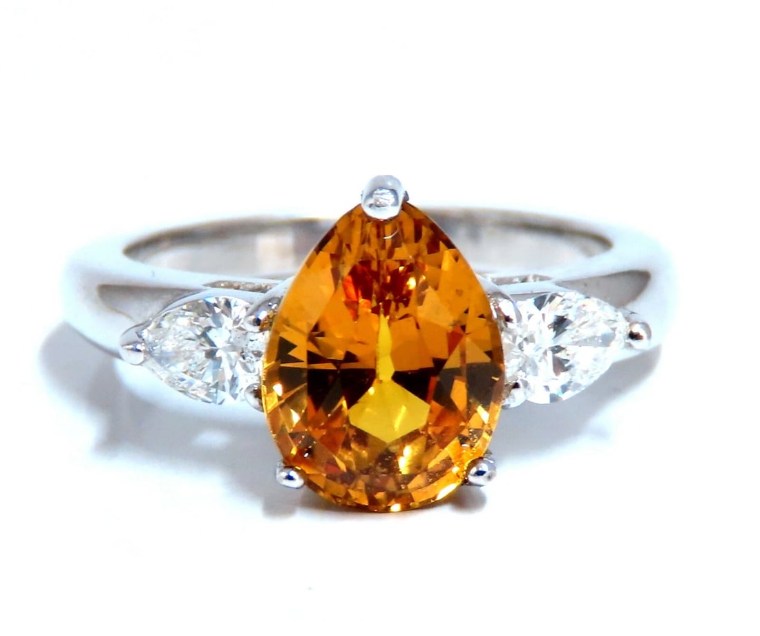 GIA Certified 3.15ct Natural No Heat Yellow Orange Sapphire Diamonds Ring 14kt - 2