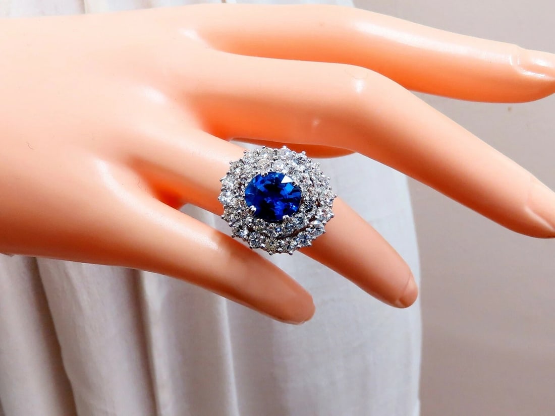 GIA Certified 3.55ct Natural No Heat Blue Sapphire Cocktail Cluster Ring 18kt - 6