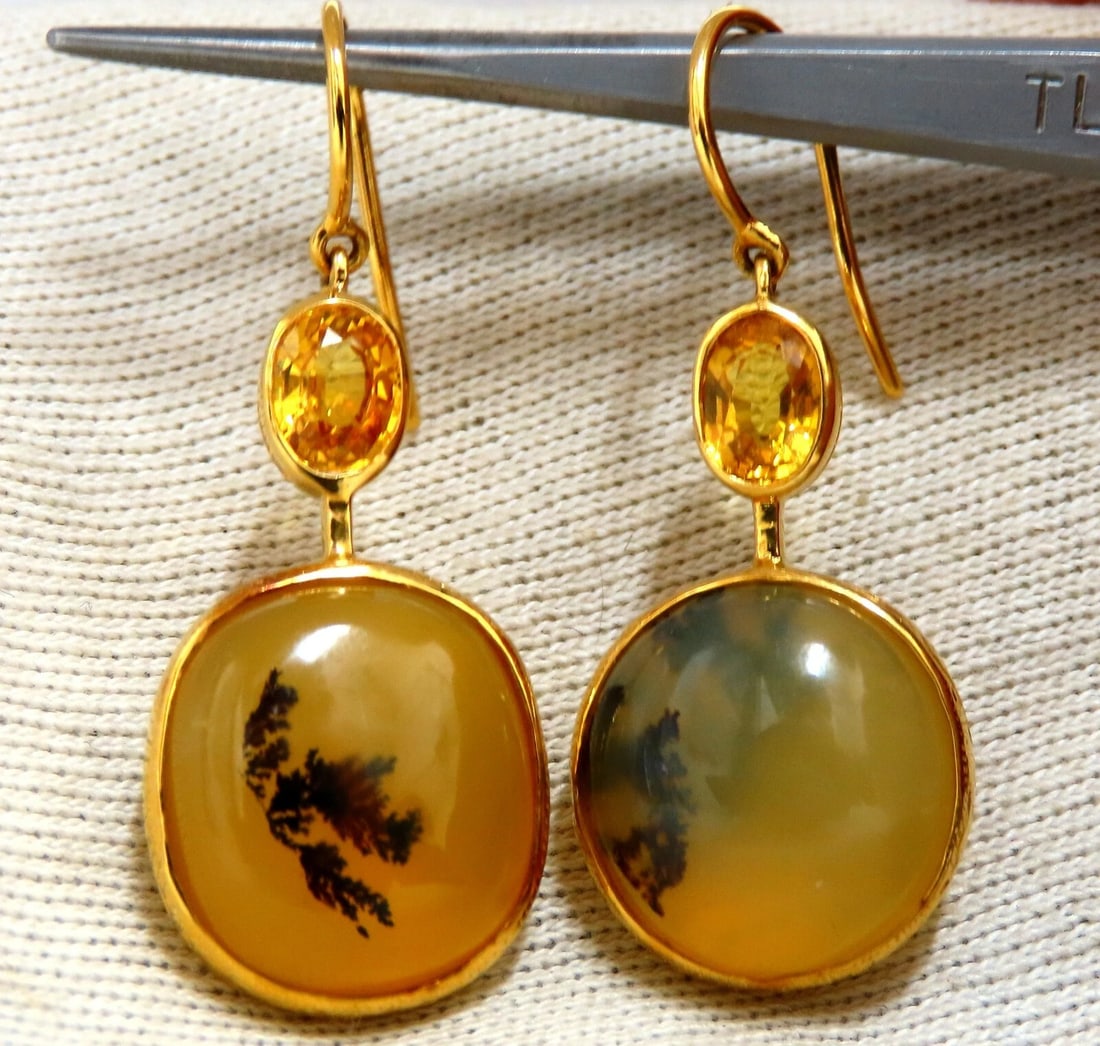 Natural Opal & Yellow Sapphire Dangle Earrings 18kt - 2
