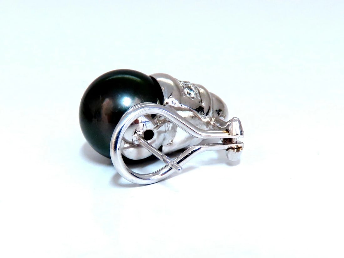 11mm natural tahitian pearl & .50ct diamonds raised cap earrings 14kt - 5