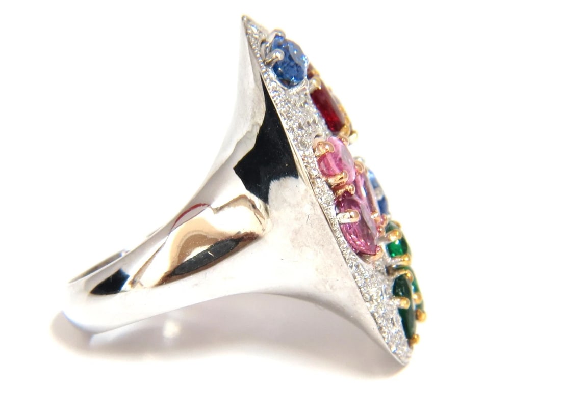 7.26CT NATURAL SAPPHIRE EMERALD RUBY DIAMONDS SECTIONAL COCKTAIL RING 18KT - 3