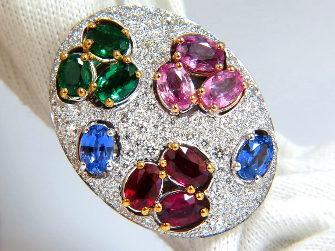7.26CT NATURAL SAPPHIRE EMERALD RUBY DIAMONDS SECTIONAL COCKTAIL RING 18KT - 5