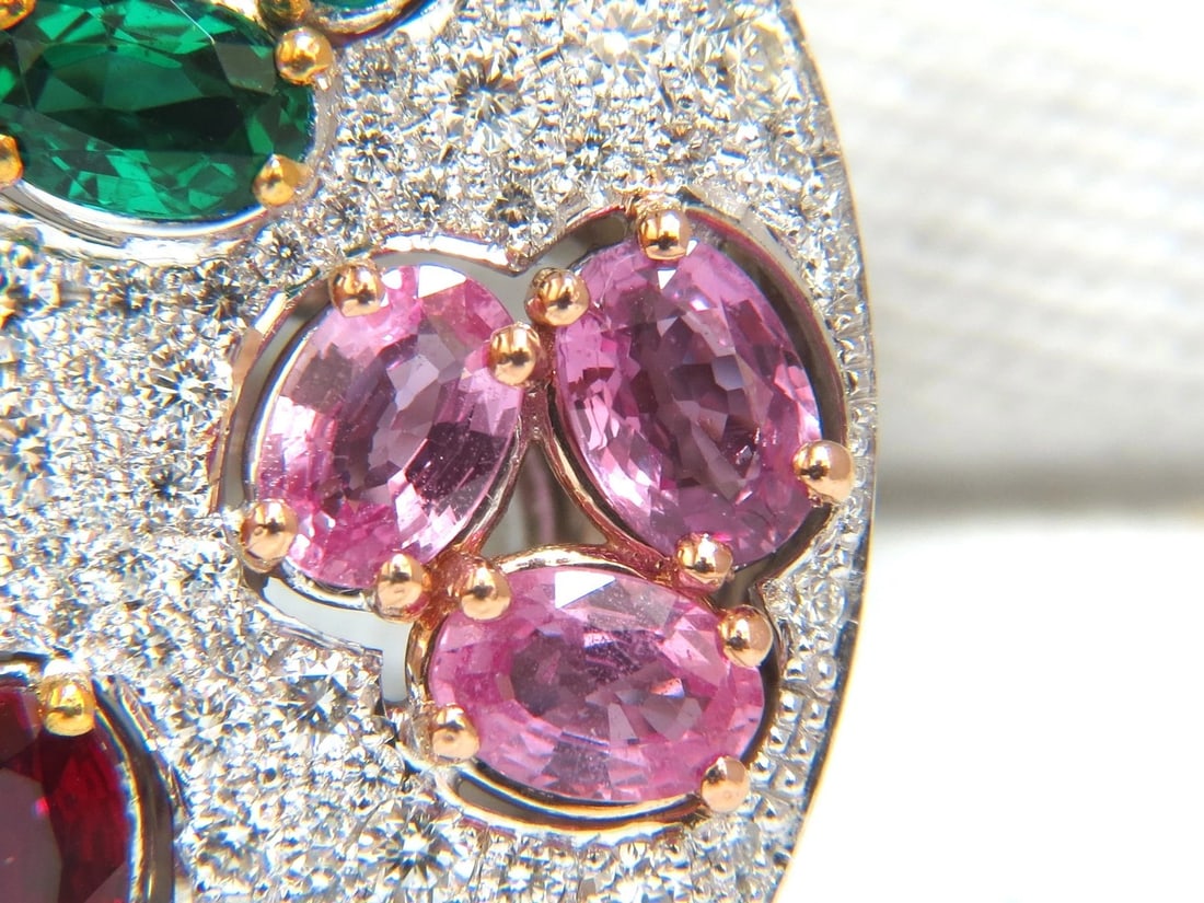 7.26CT NATURAL SAPPHIRE EMERALD RUBY DIAMONDS SECTIONAL COCKTAIL RING 18KT - 8