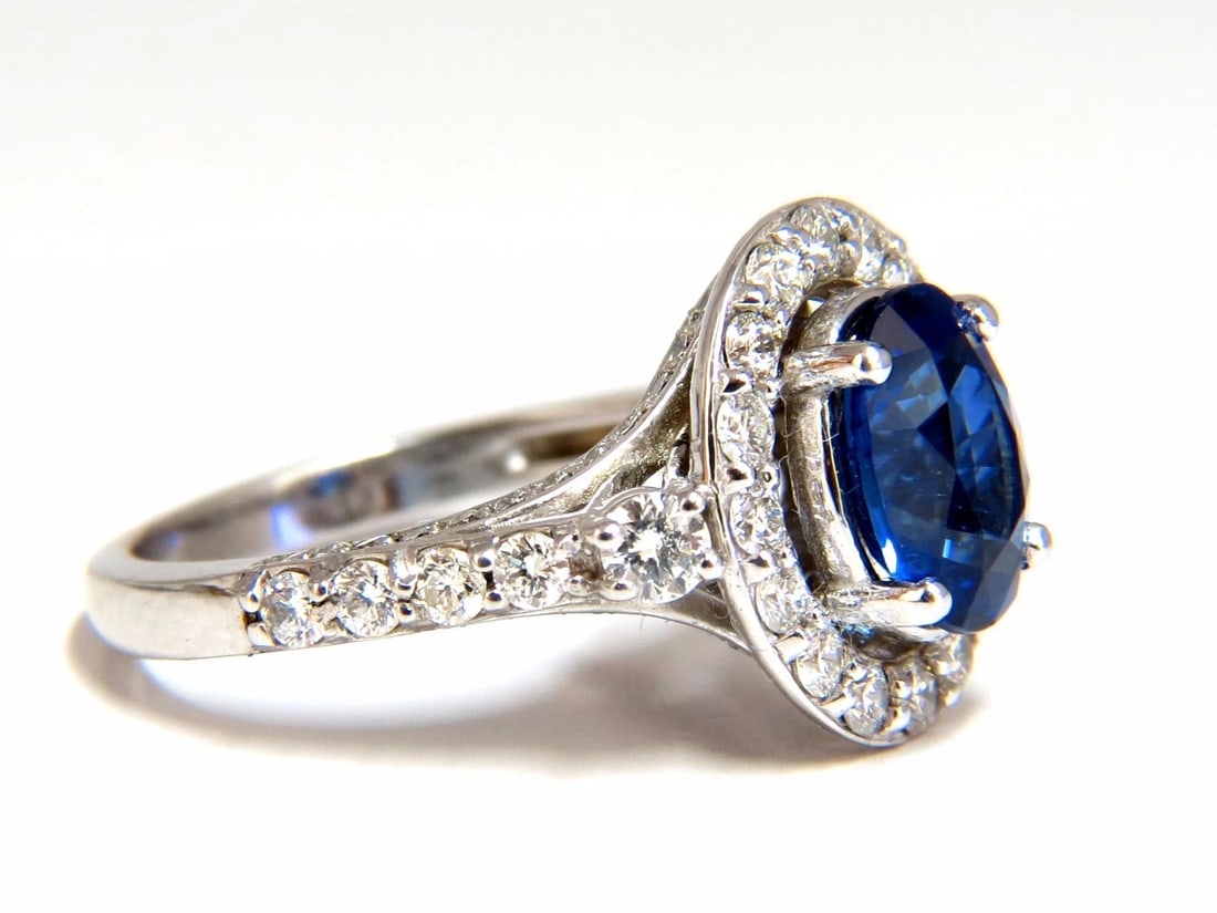 GIA Certified 3.38ct natural royal blue sapphire ring halo cluster - 2