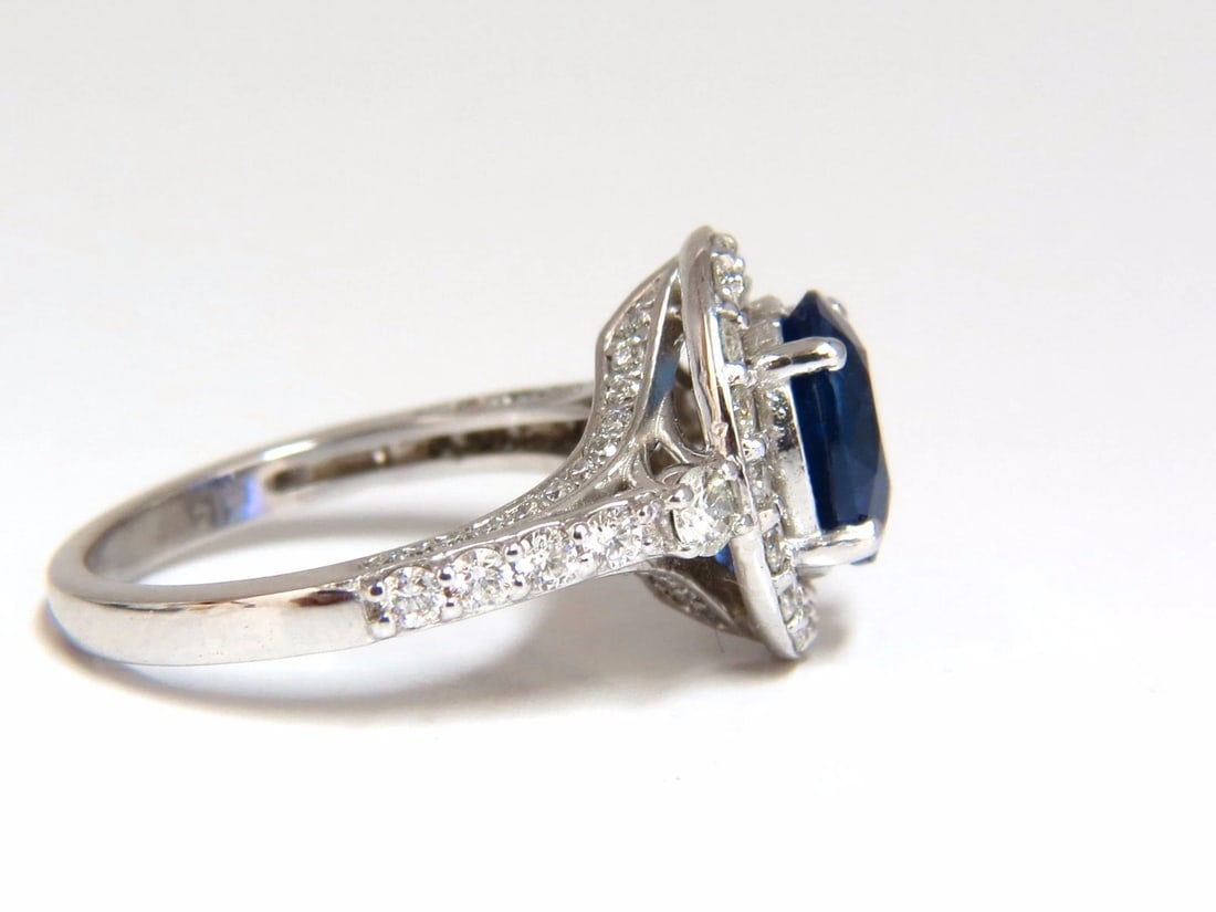 GIA Certified 3.38ct natural royal blue sapphire ring halo cluster - 7