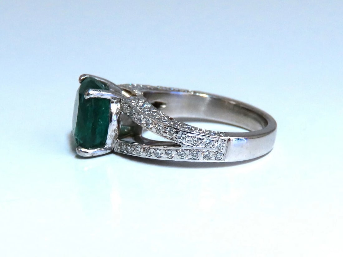5.30ct Natural Cushion Emerald Diamonds Ring Platinum Split Shank Fine Green - 4