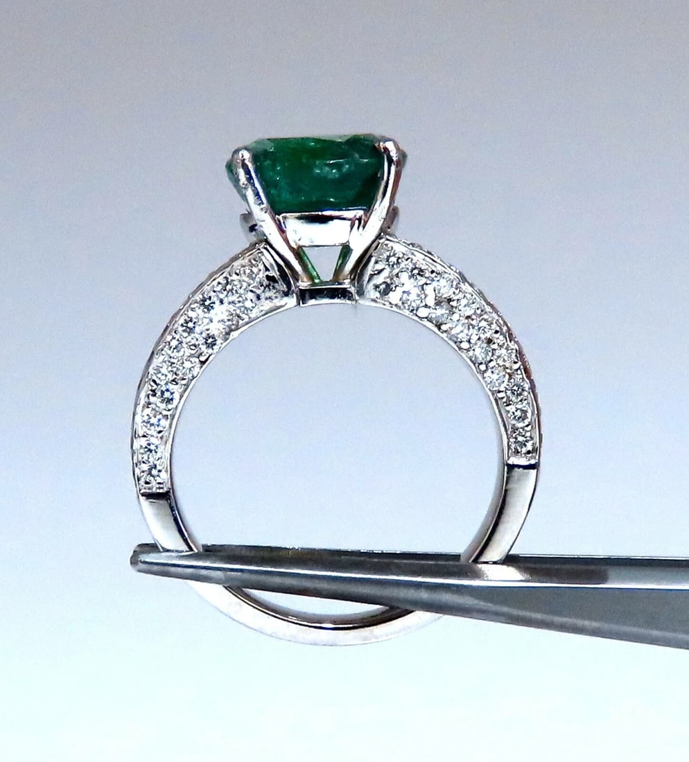 5.30ct Natural Cushion Emerald Diamonds Ring Platinum Split Shank Fine Green - 5