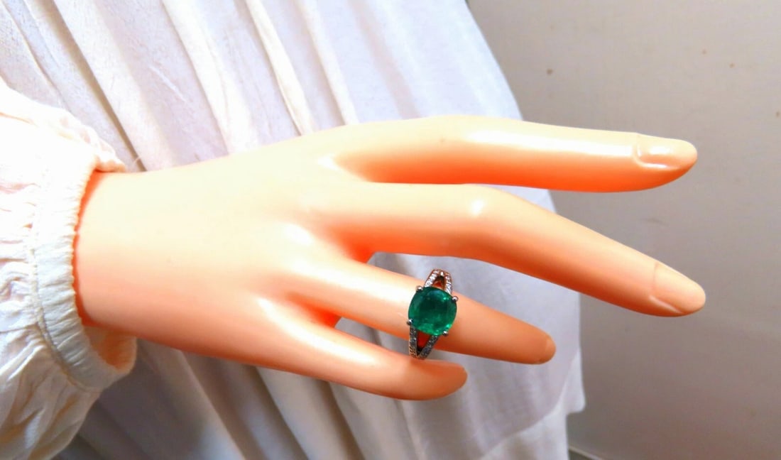 5.30ct Natural Cushion Emerald Diamonds Ring Platinum Split Shank Fine Green - 7