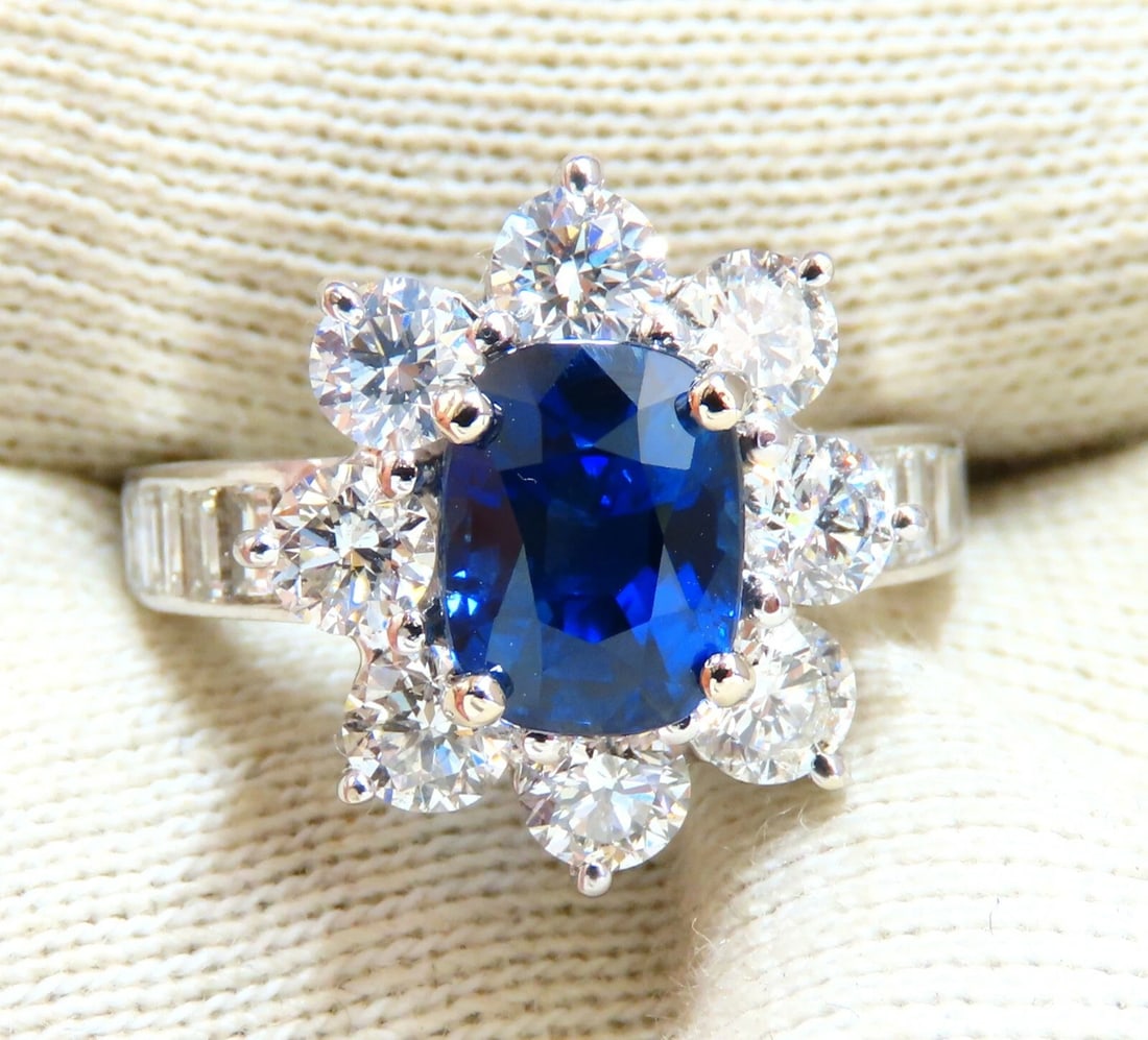 GIA Certified 2.87ct Natural No Heat Sapphire 2.64ct Diamond Ring 14kt - 4