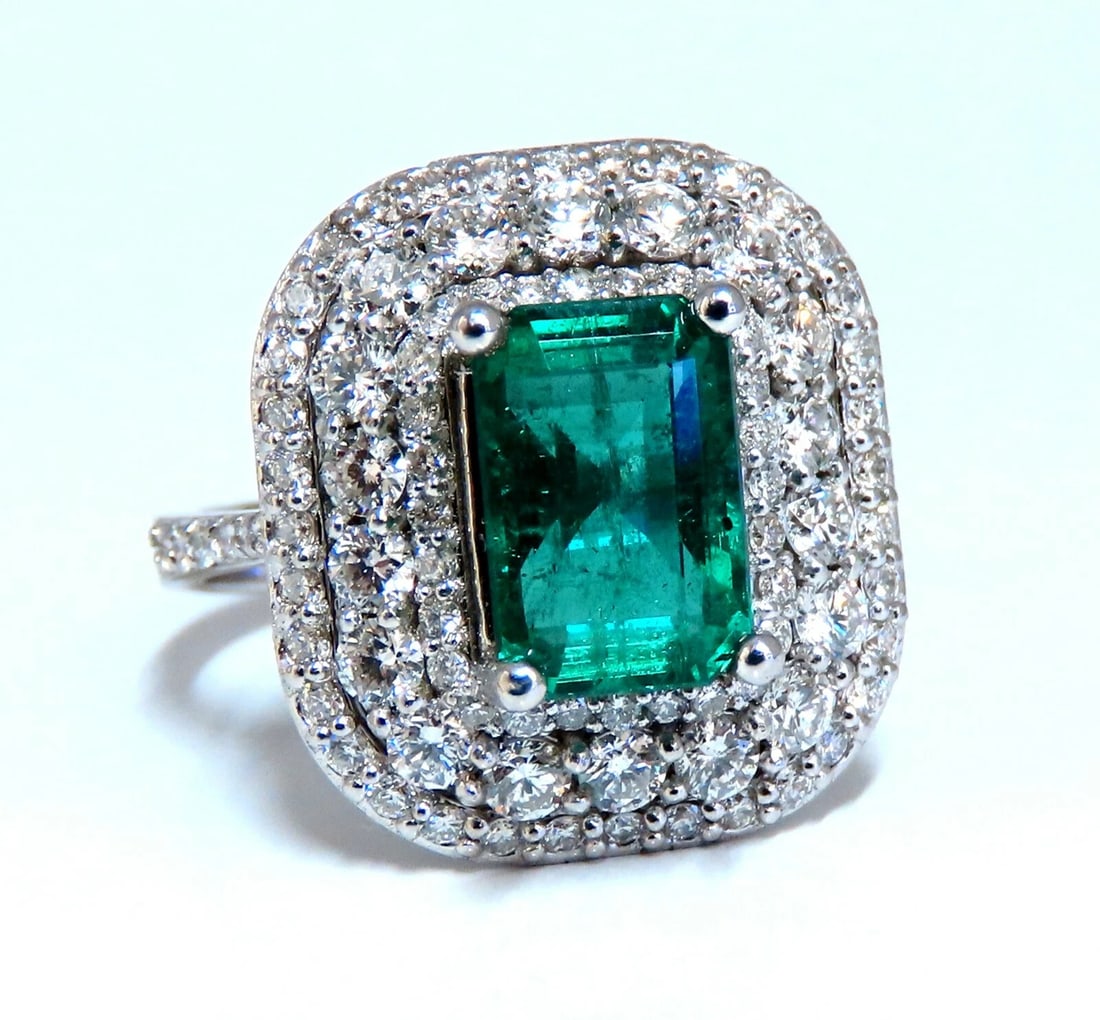 2.70ct Natural Emerald 2.10ct Diamonds Cluster Halo Ring 14kt Fine Select - 7
