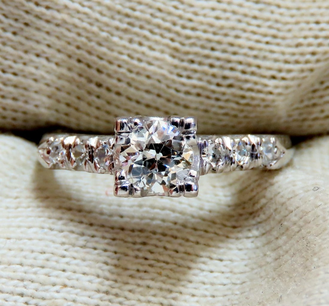 .66ct Natural Diamonds Cathedral Ring Platinum Vintage Restored - 3