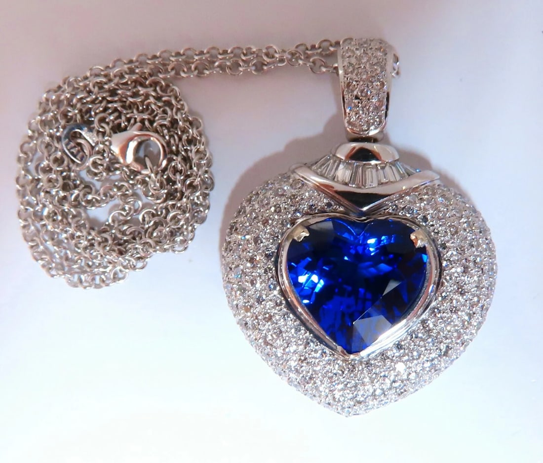 GIA Certified 8.50ct Natural Heart Tanzanite Diamond Necklace 14kt Gold Prime - 4