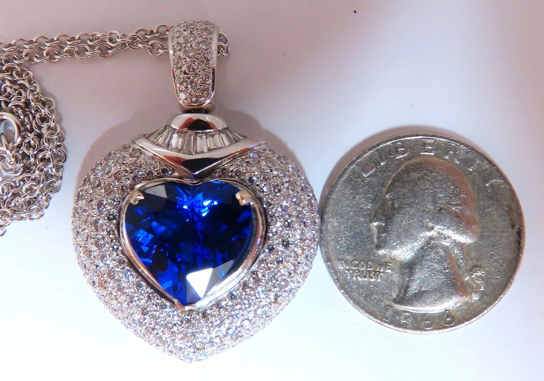 GIA Certified 8.50ct Natural Heart Tanzanite Diamond Necklace 14kt Gold Prime - 5