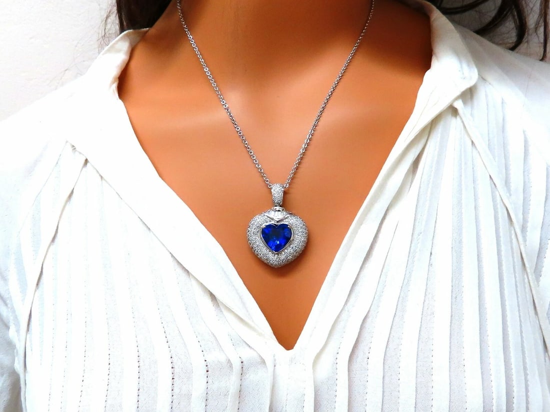 GIA Certified 8.50ct Natural Heart Tanzanite Diamond Necklace 14kt Gold Prime - 6