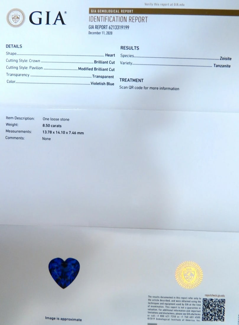 GIA Certified 8.50ct Natural Heart Tanzanite Diamond Necklace 14kt Gold Prime - 7
