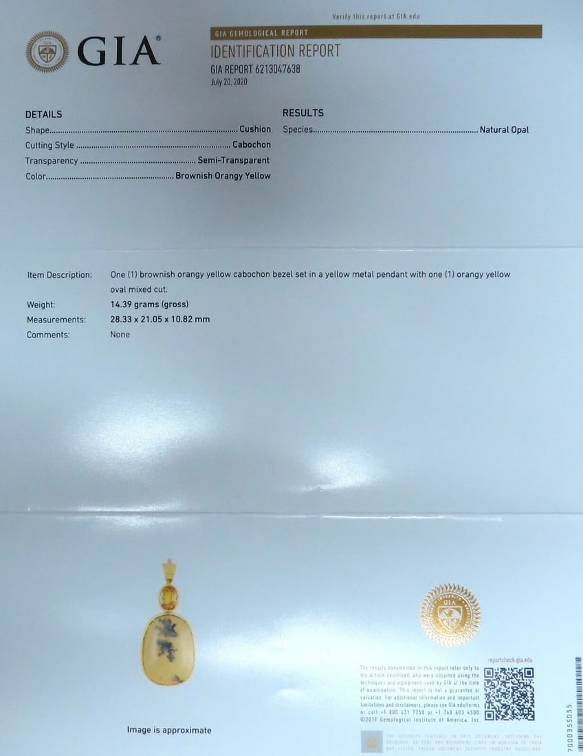 GIA Certified Natural Opal Yellow Sapphire Pendant Retractable Clasp 18kt - 4