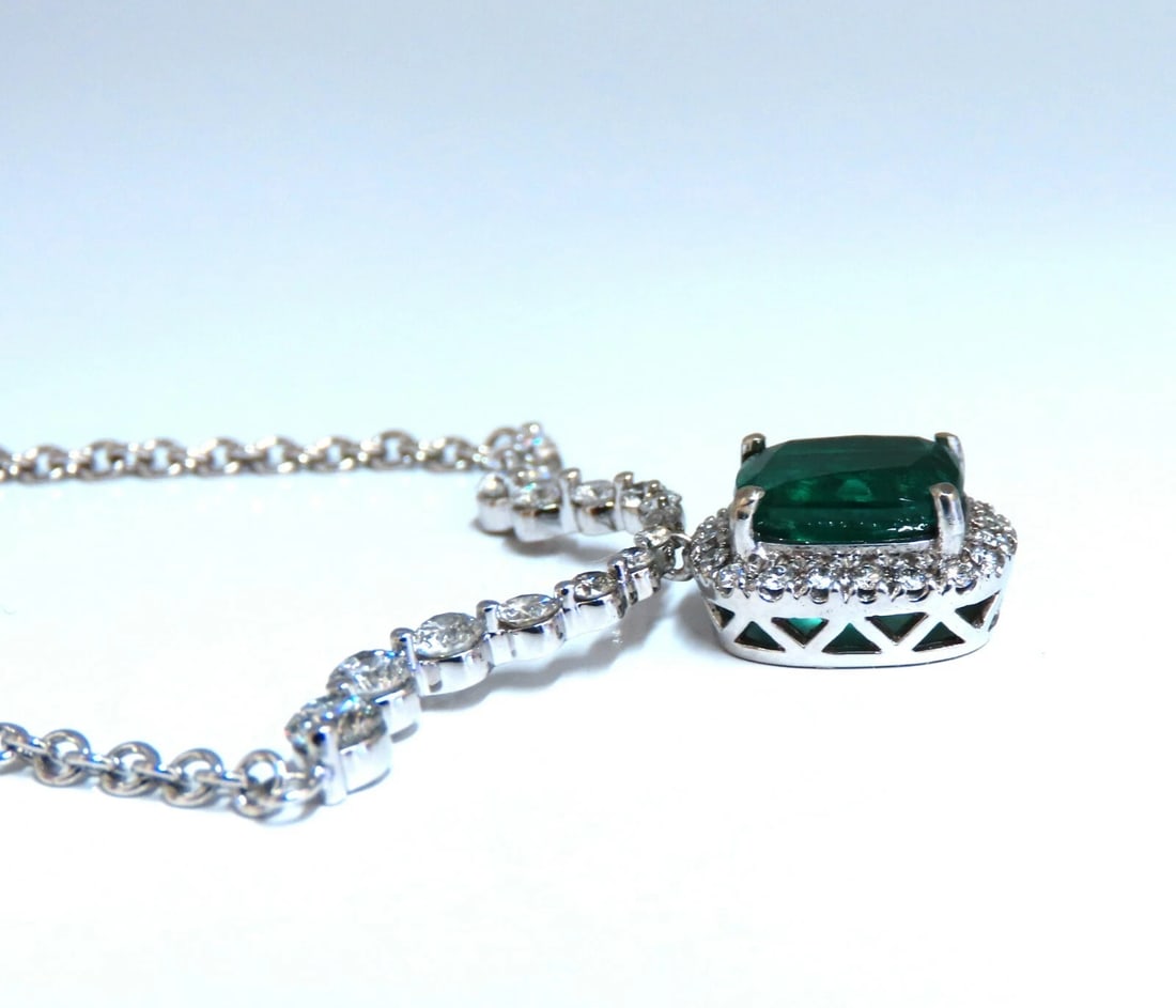 4.04ct Natural Emerald Diamonds Necklace 14kt Dangle - 4
