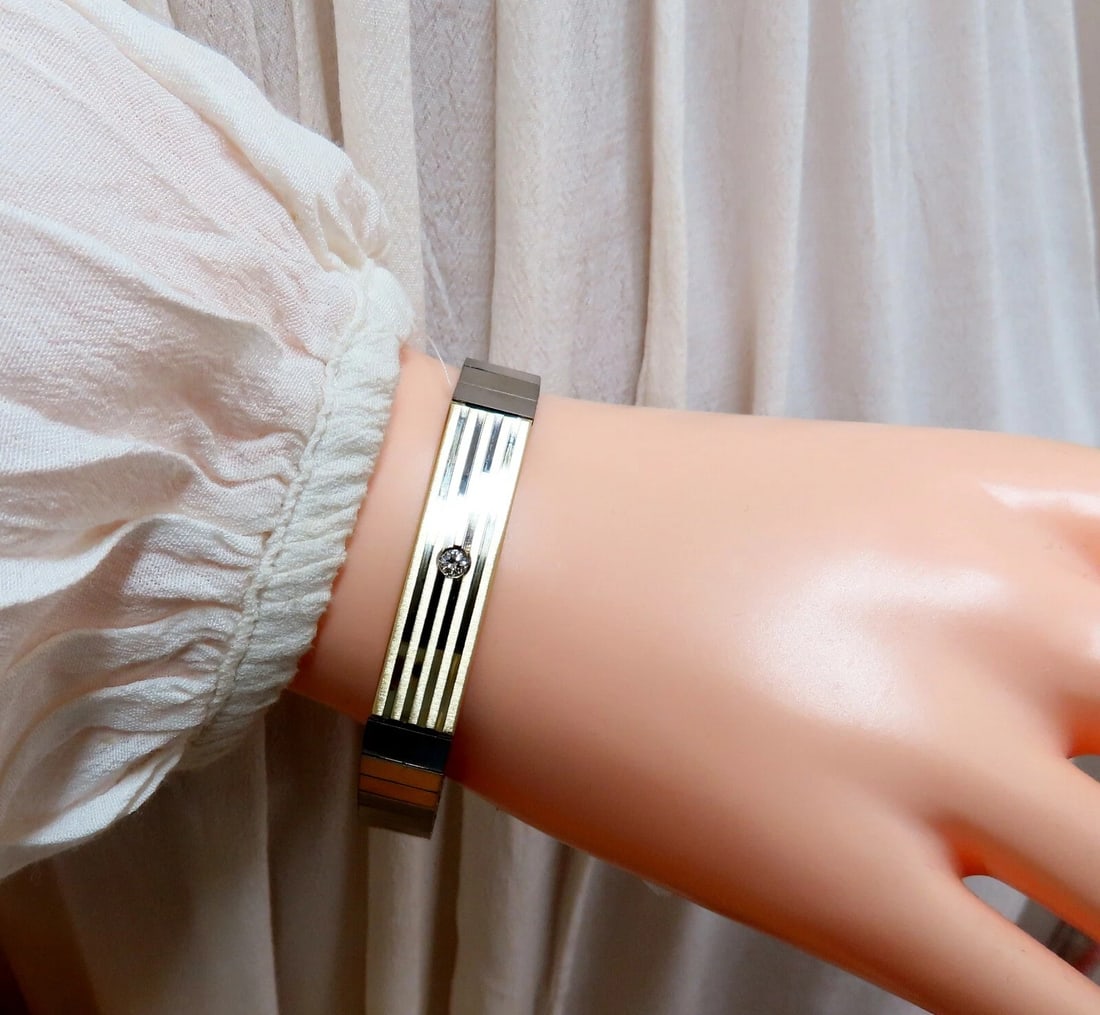 1980's Retro Mod 18kt Stainless Steel Diamond Bracelet - 7