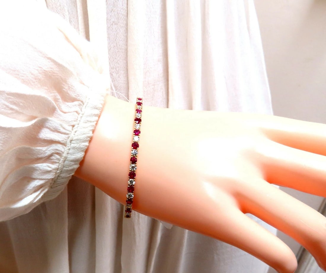 7.80ct natural round cut ruby diamonds bangle bracelet 14kt Flex - 8