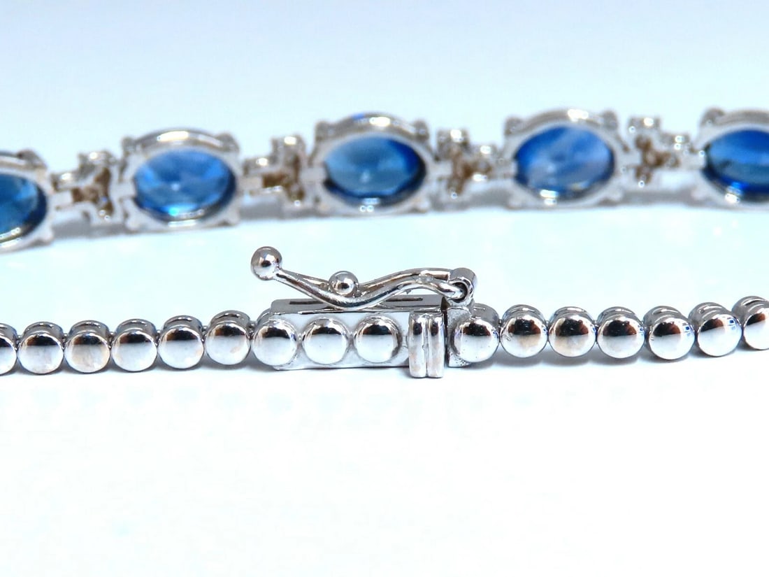 6.38ct natural Vivid royal blue round sapphires diamond bracelet 14 Karat - 3