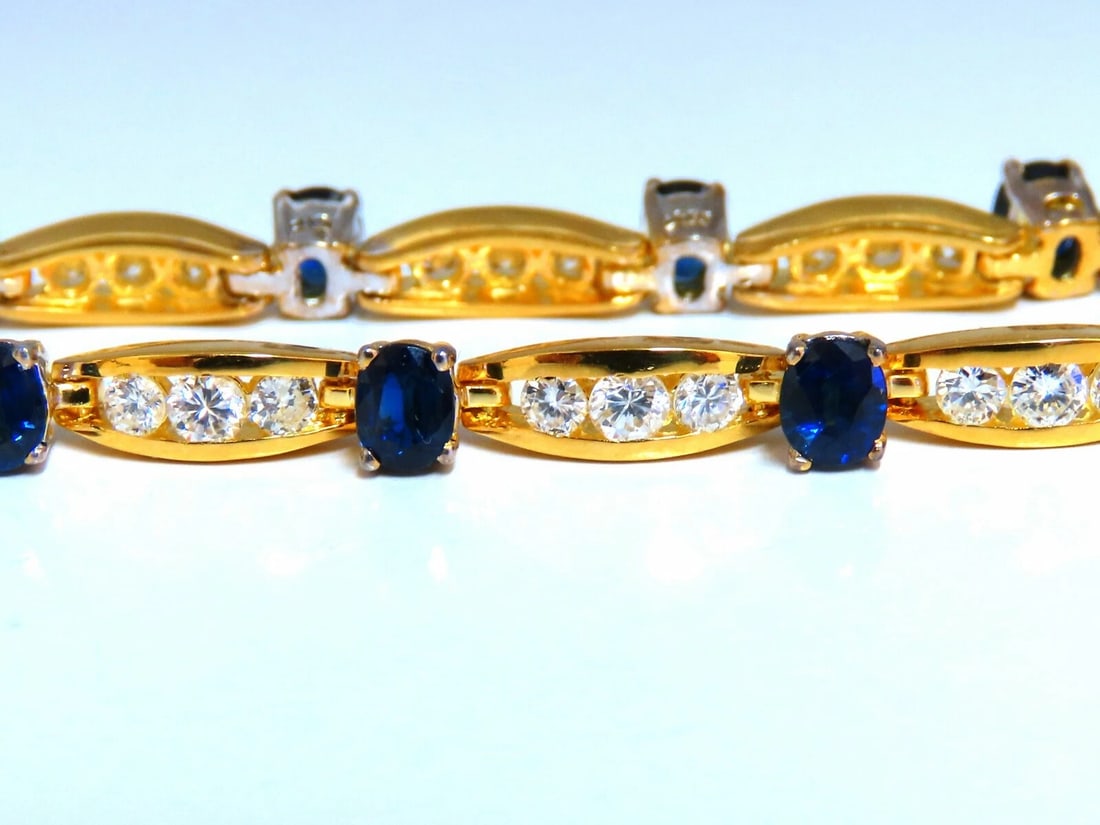 8.50ct natural Vivid royal blue sapphires diamond bracelet 14 Karat - 3