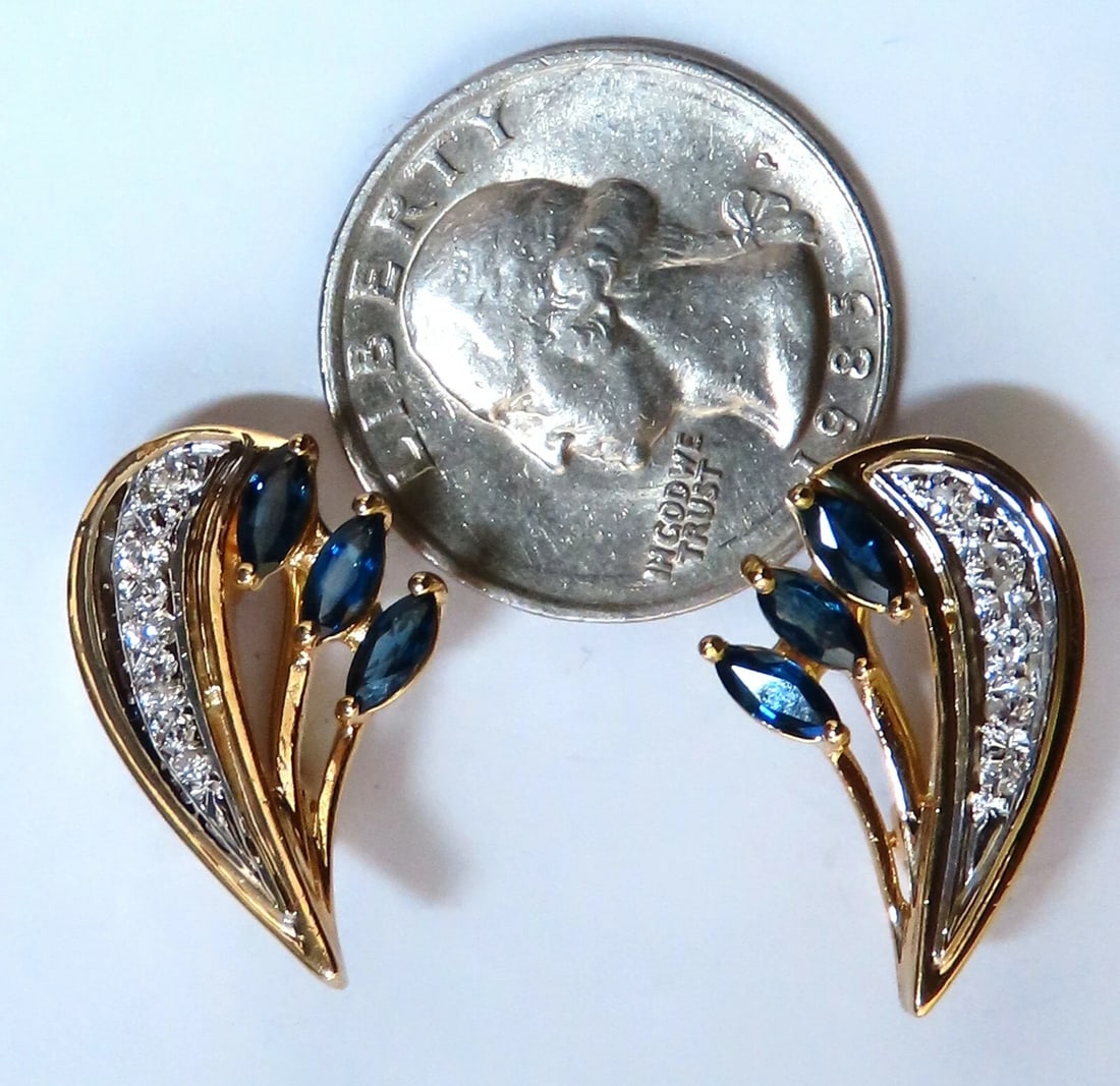 1.20ct Natural Sapphire Diamonds Motif Earrings 14 Karat gold - 2