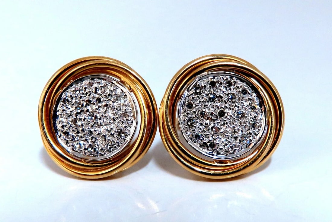 .60ct Natural Diamonds Cluster Circular Clip Earrings 14 Karat & Trim: Title: .60ct Natural Diamonds Cluster Circular Clip Earrings 14 Karat & Trim Description: Magnificent Jewels Diamond Circular Cluster earrings. .60ct. Natural diamonds Rounds, full cut. G colors Vs-2