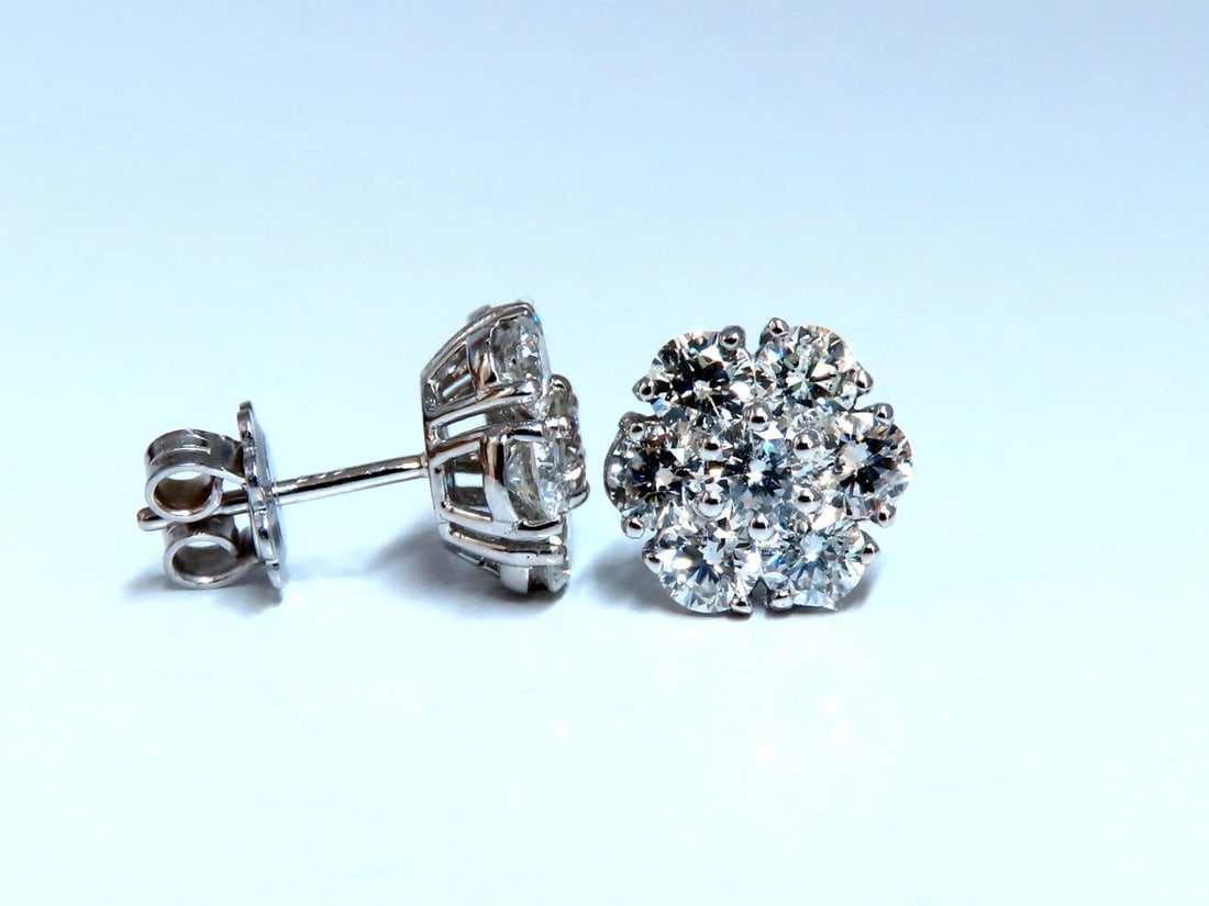2.96ct Natural Diamonds Cluster Earrings 14kt - 2