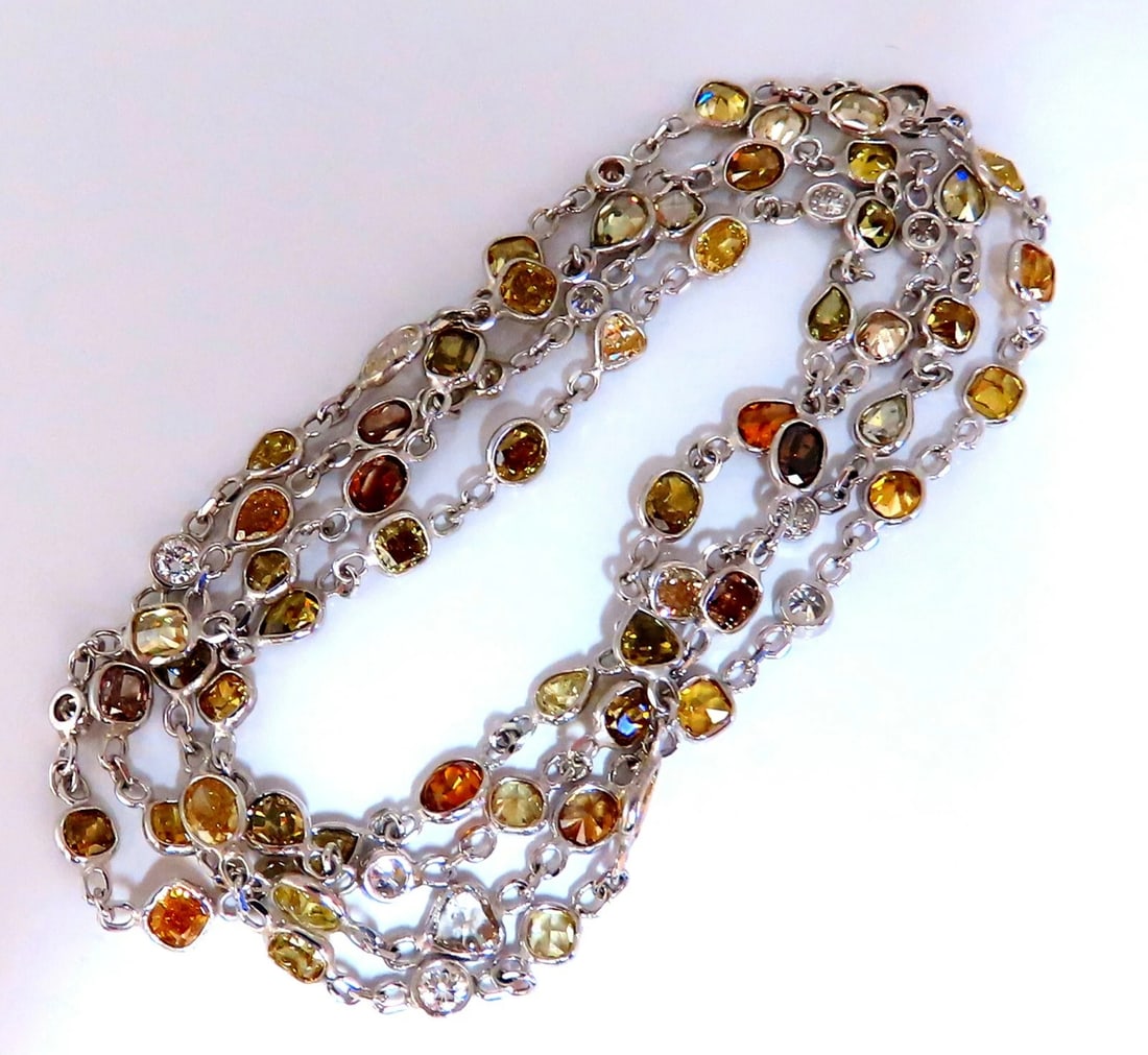 11.16ct Natural Multicolored Fancy Colored Diamonds Yard Necklace 14kt: Title: 11.16ct Natural Multicolored Fancy Colored Diamonds Yard Necklace 14kt Description: 11.16ct. Diamonds ladies Station Yard Necklace. Natural Fancy Colors Olive Green, Yellow, Orange, Brown and w