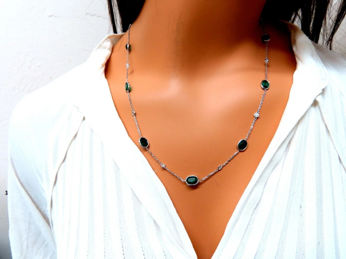 14.23ct. Natural Emeralds Diamonds Yard Necklace 14kt - 5