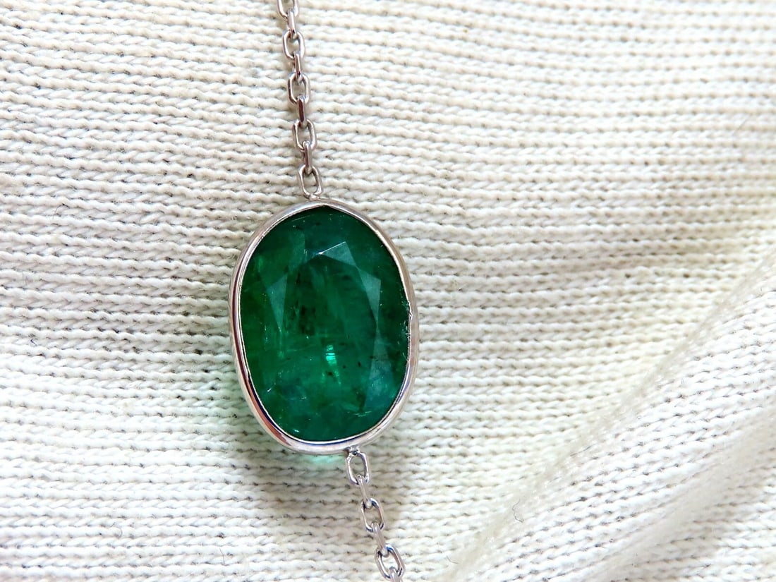 12.88ct. Natural Emeralds Diamonds Yard Necklace 14kt - 2