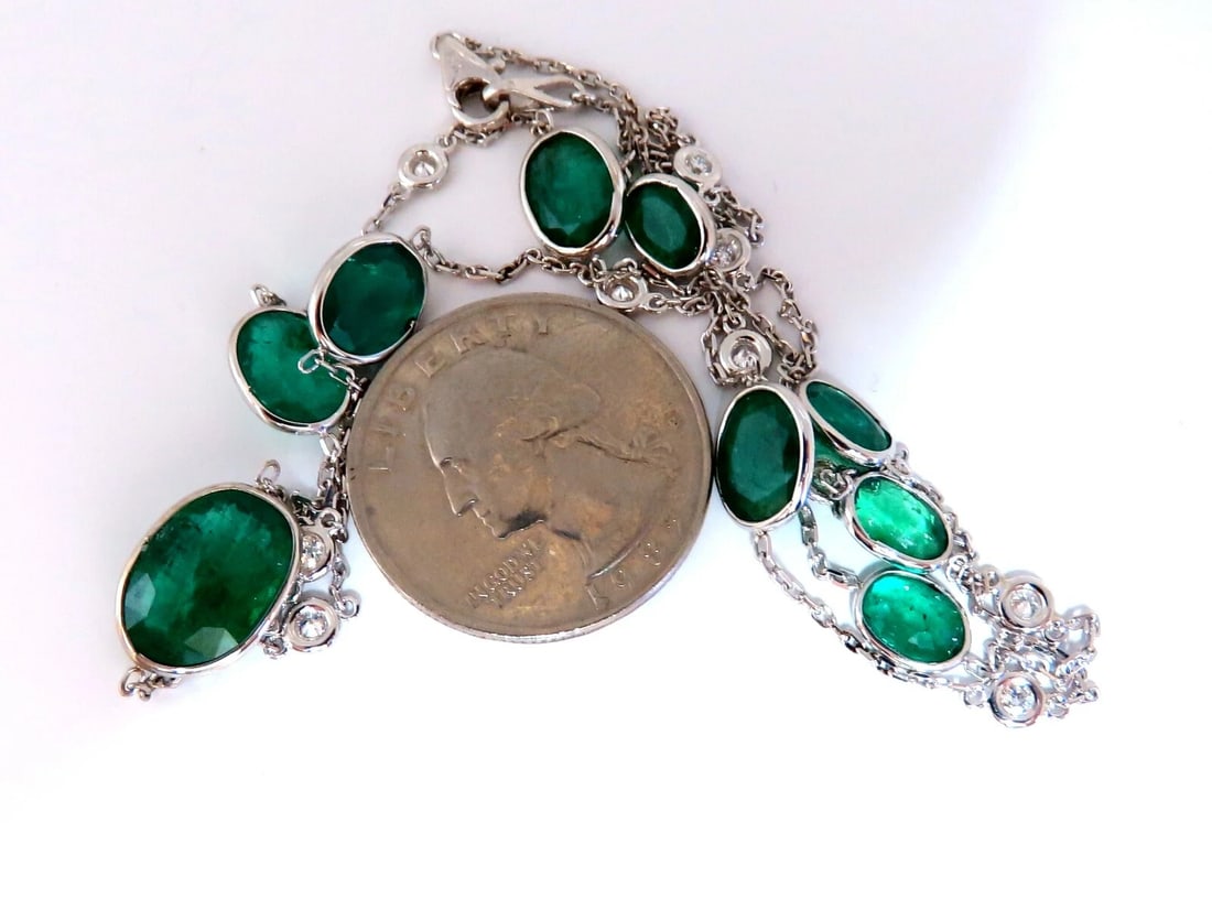 12.88ct. Natural Emeralds Diamonds Yard Necklace 14kt - 6